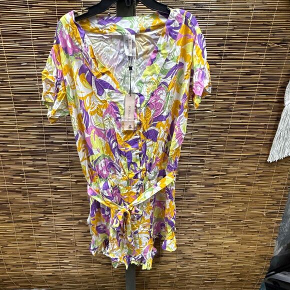 BCBGeneration Give It a Swirl Printed Romper Swim Cover-up - Swirl Multi Print S - Picture 2 of 3